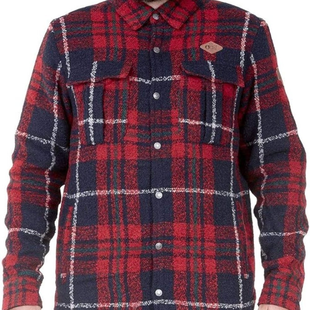Picture Organic Bemidji Jacket Men's Medium M RED PLAID boucle, fleece interior